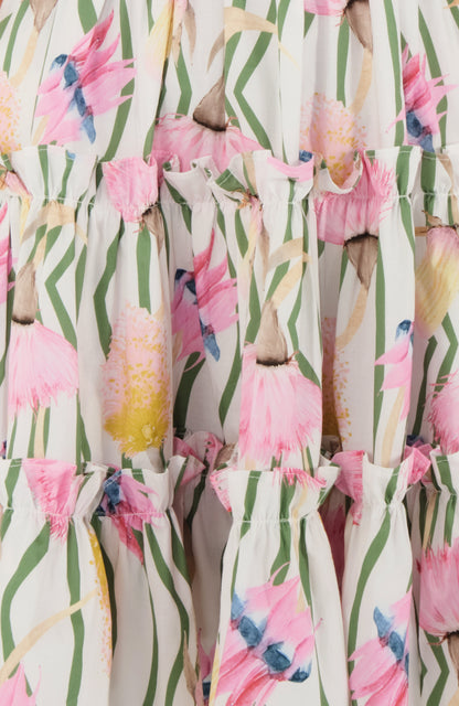 El minivestido Bloom en popelín con estampado de flores del desierto australiano