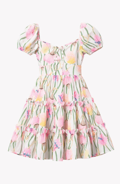 El minivestido Bloom en popelín con estampado de flores del desierto australiano