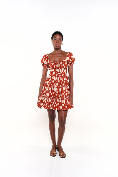 THE BLOOM MINI DRESS - BEIGE BRAVE FLORA