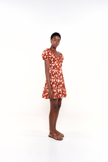THE BLOOM MINI DRESS - BEIGE BRAVE FLORA