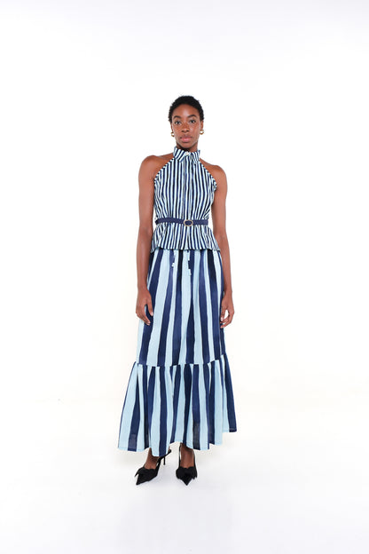 THE CRUSTACEAN SKIRT - HERITAGE STRIPES MAXI BLUE
