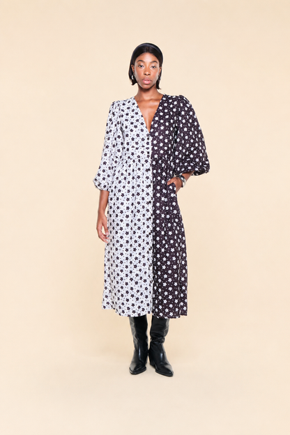 CONTENTA DRESS – BLACK &amp; WHITE BICOLOR PRINT