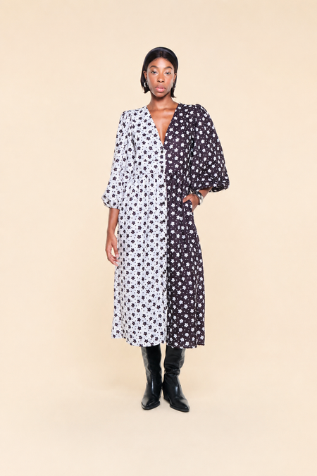 CONTENTA DRESS – BLACK &amp; WHITE BICOLOR PRINT