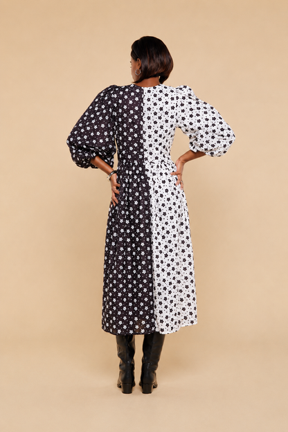 CONTENTA DRESS – BLACK &amp; WHITE BICOLOR PRINT