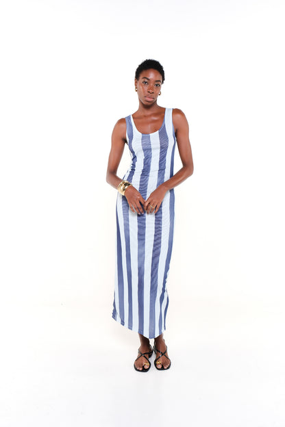 ELAINE DRESS - HERITAGE STRIPES MAXI BLUE