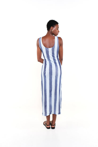 ELAINE DRESS - HERITAGE STRIPES MAXI BLUE
