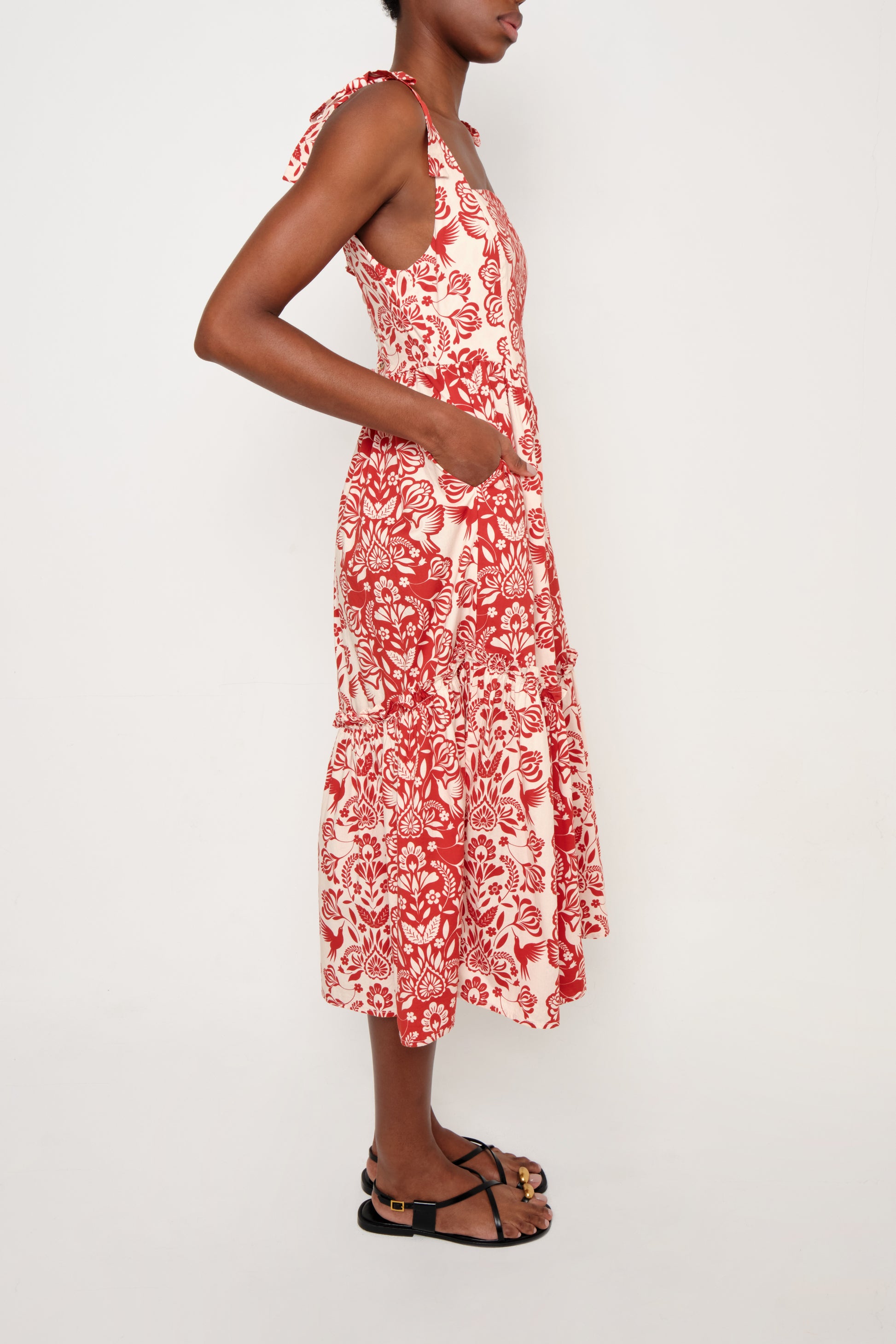 Backbone Fit-and-Flare Dress in Cotton – Red Folk Paisley