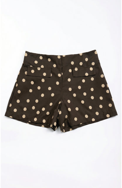 Pantalones cortos Stella en lino de lunares marrones