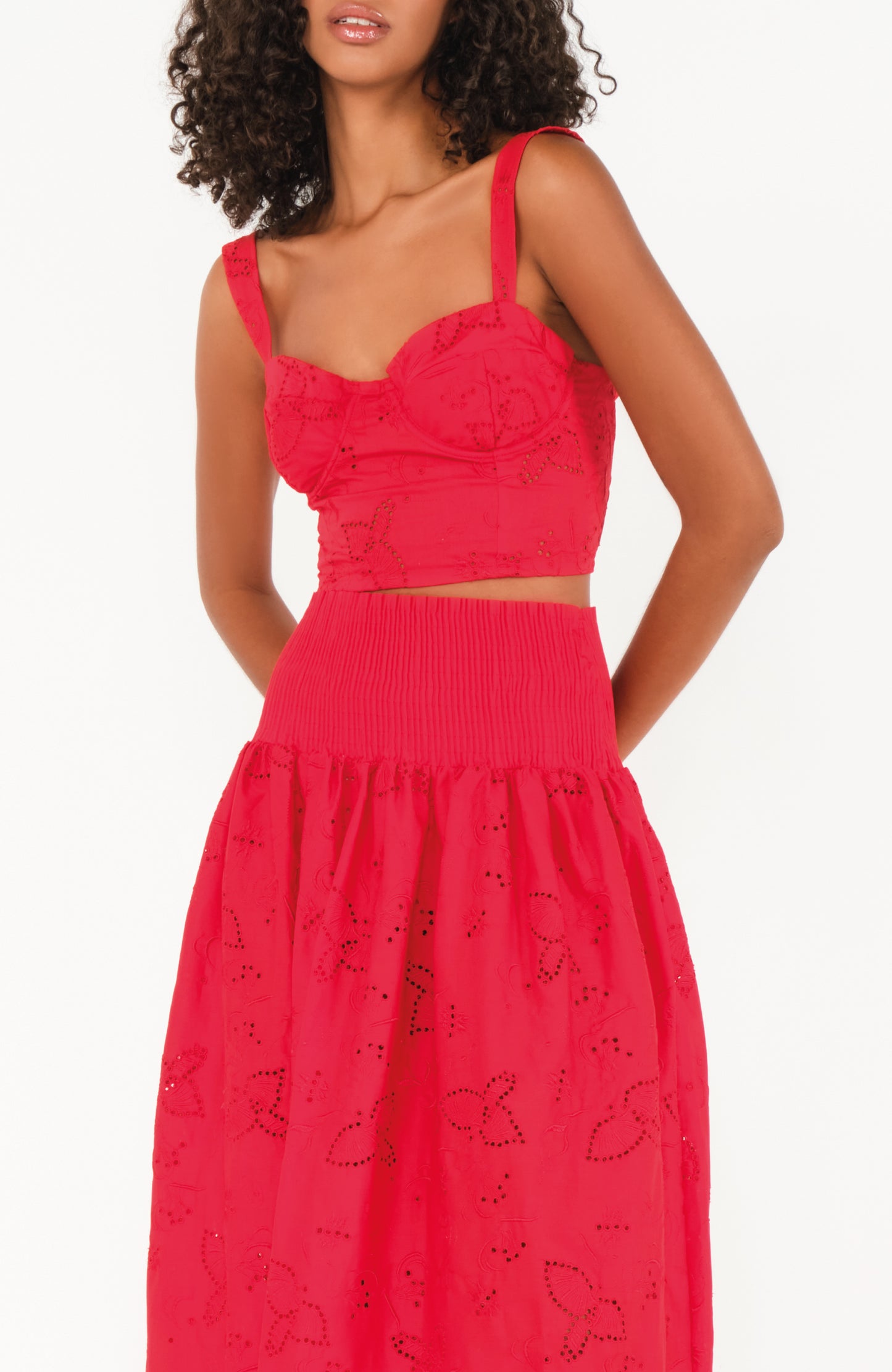 The Bustier Top in Red Bird Eyelet Cotton