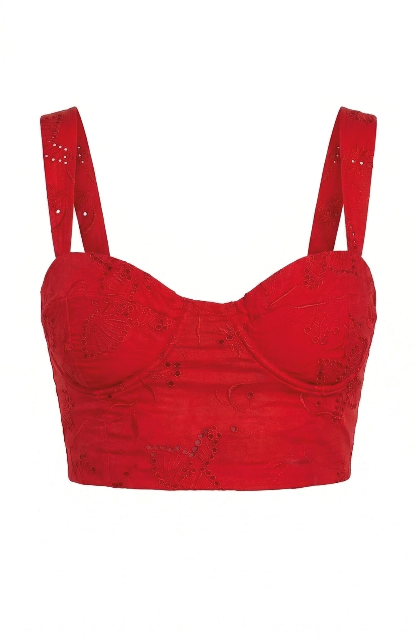 The Bustier Top in Red Bird Eyelet Cotton