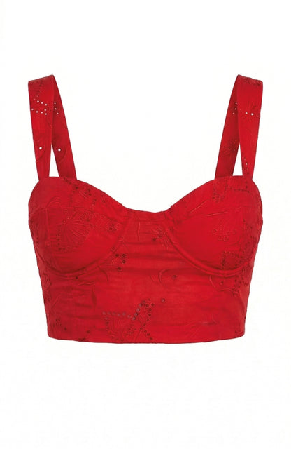 The Bustier Top in Red Bird Eyelet Cotton