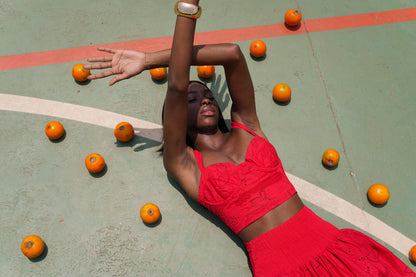 The Bustier Top in Red Bird Eyelet Cotton