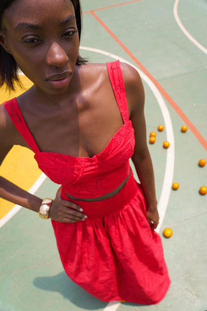 The Bustier Top in Red Bird Eyelet Cotton
