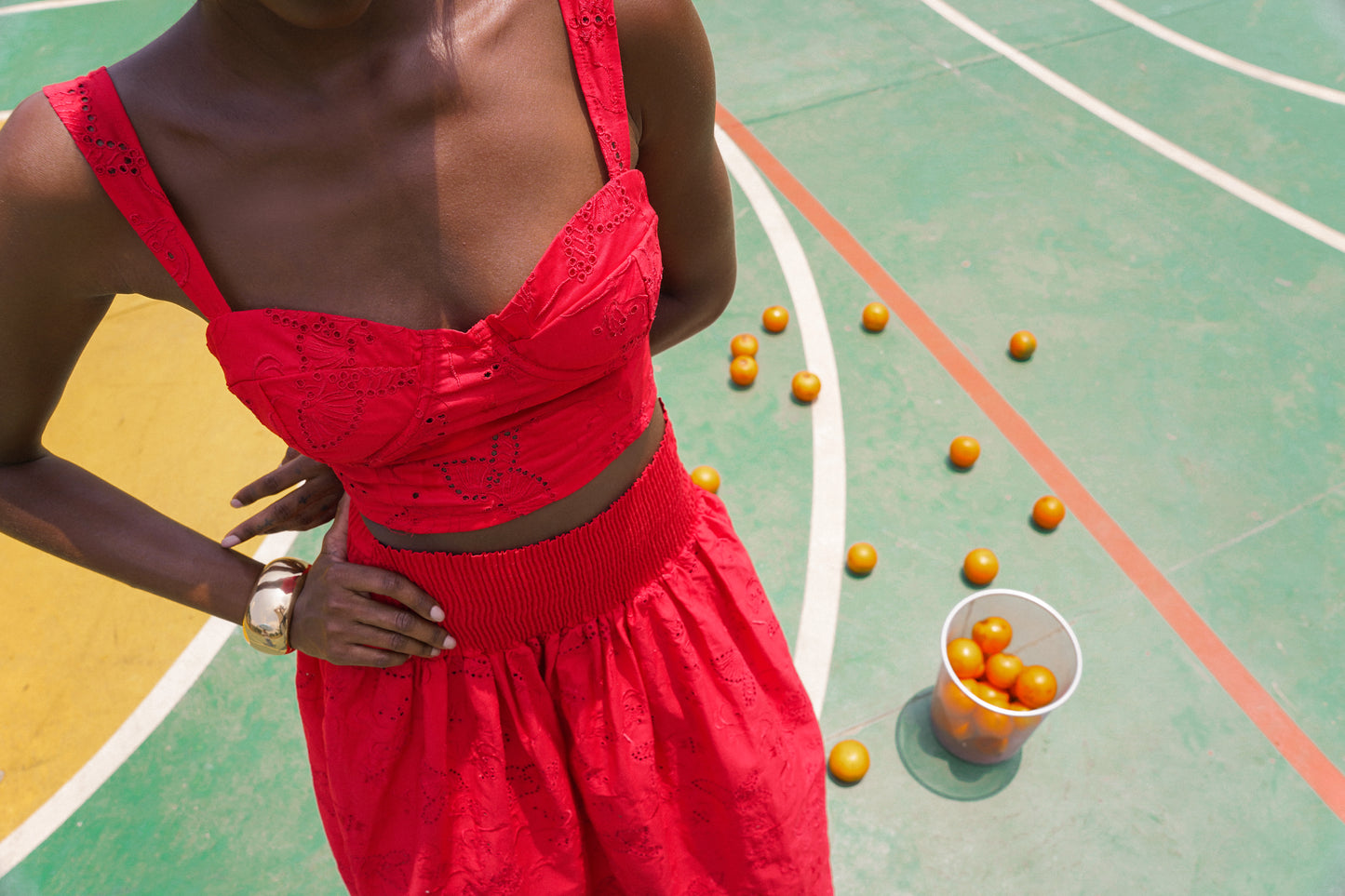 The Bustier Top in Red Bird Eyelet Cotton