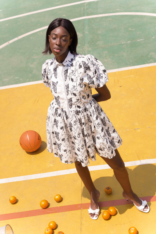 The Sundown Shirt Dress in Off-White Bird Eyelet Cotton