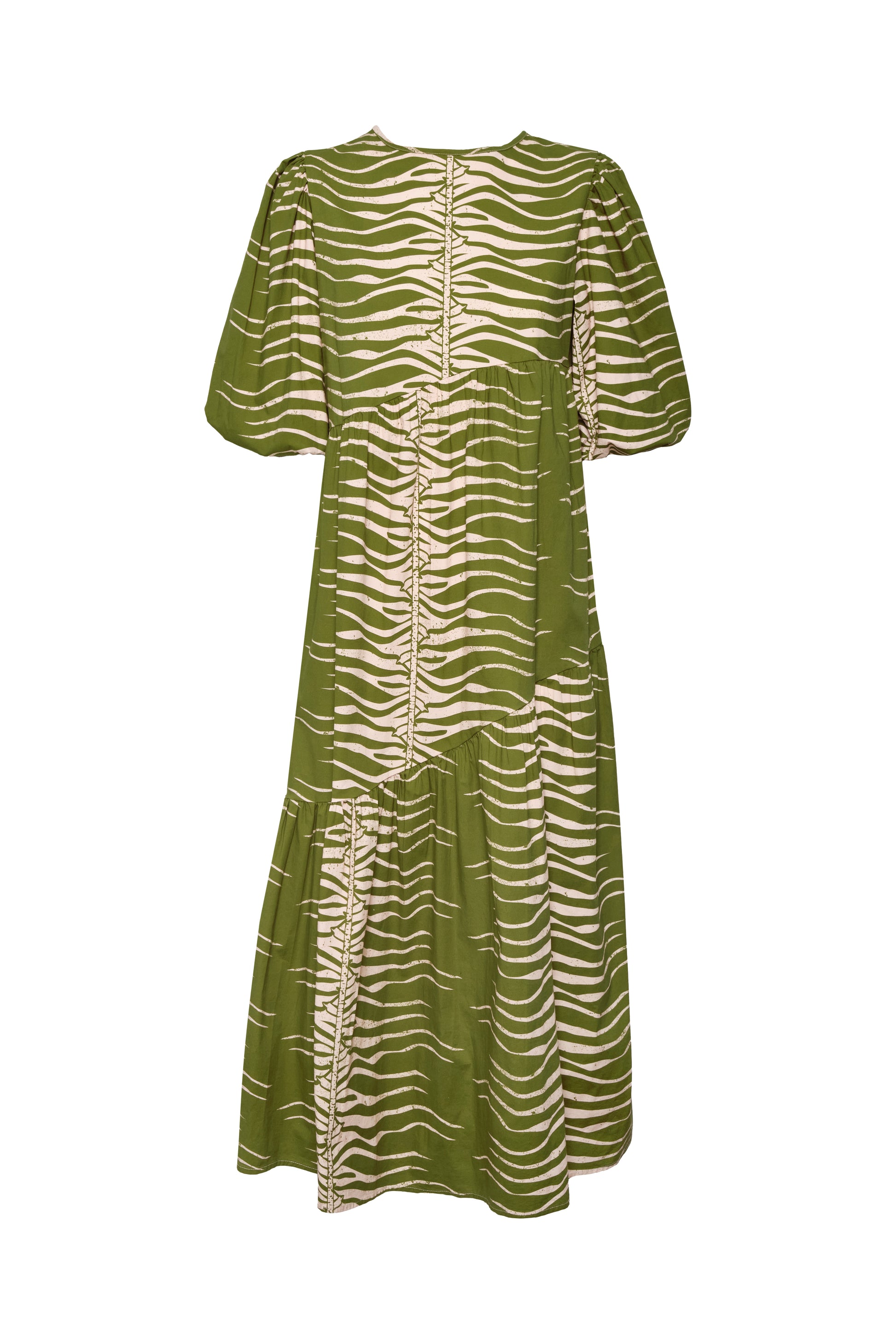 Puff Sleeve Tiered Midi Dress in Green Snake Print | The Lulo Project Puff Sleeve Tiered Midi Dress in Green Snake Print | The Lulo Project