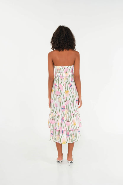 El vestido australiano Halter de lino con estampado Aussie Desert Flowers