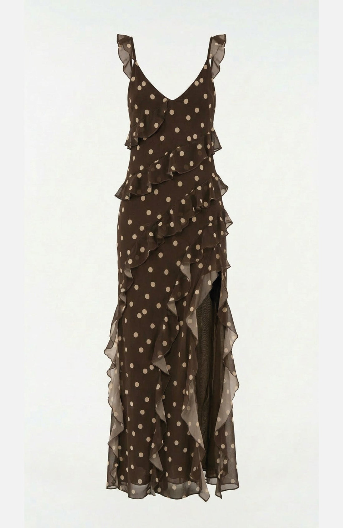 Cascade Dress in Brown Polka Dot Chiffon - Lulo Project