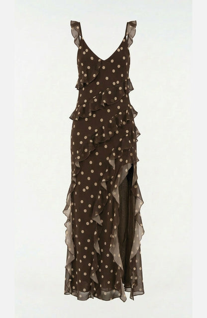 Cascade Dress in Brown Polka Dot Chiffon - Lulo Project