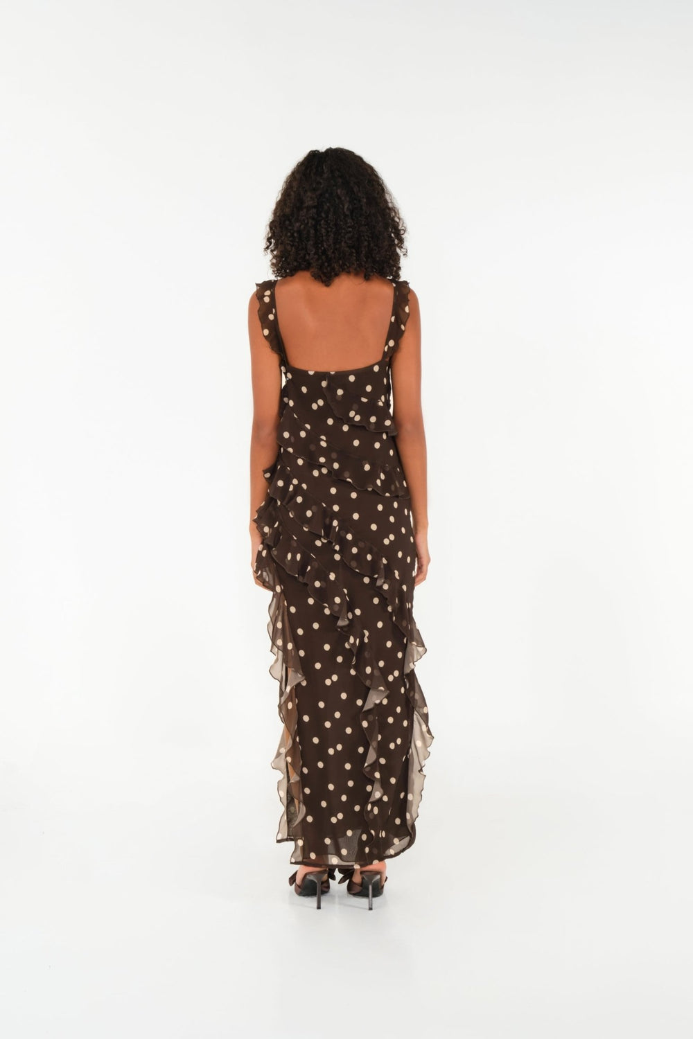 Cascade Dress in Brown Polka Dot Chiffon - Lulo Project