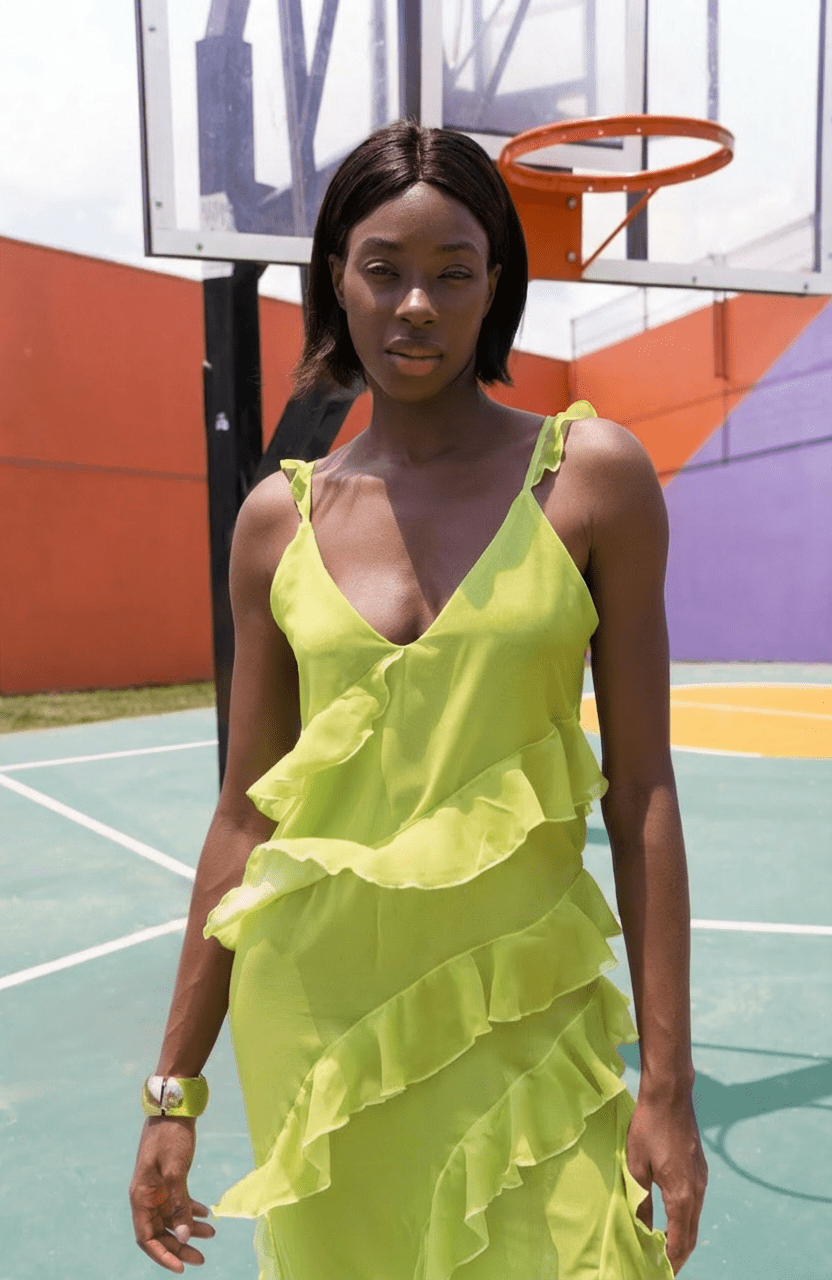Cascade Dress in Lime Chiffon - Lulo Project