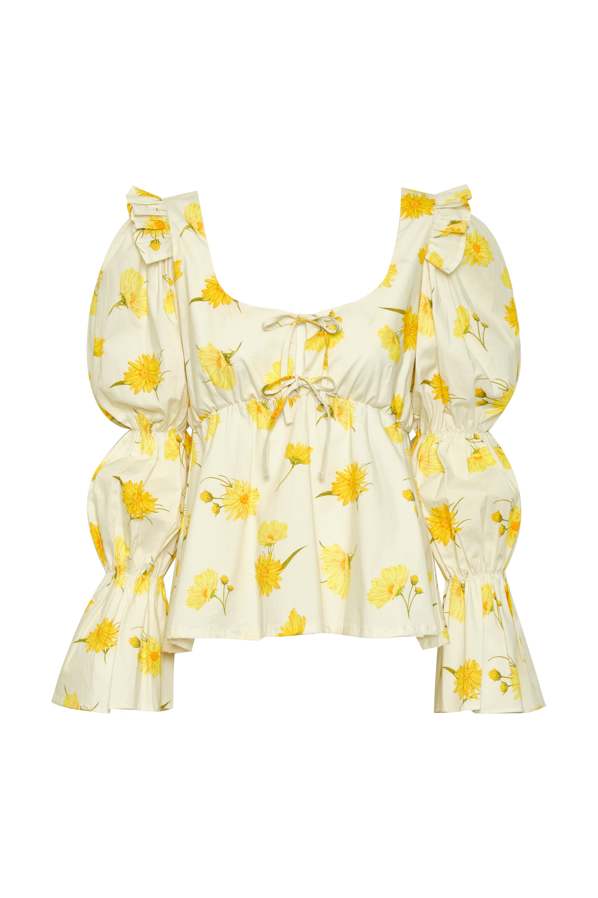 women’s puff sleeve poplin top with tie-front keyhole in Maxi Daisy print