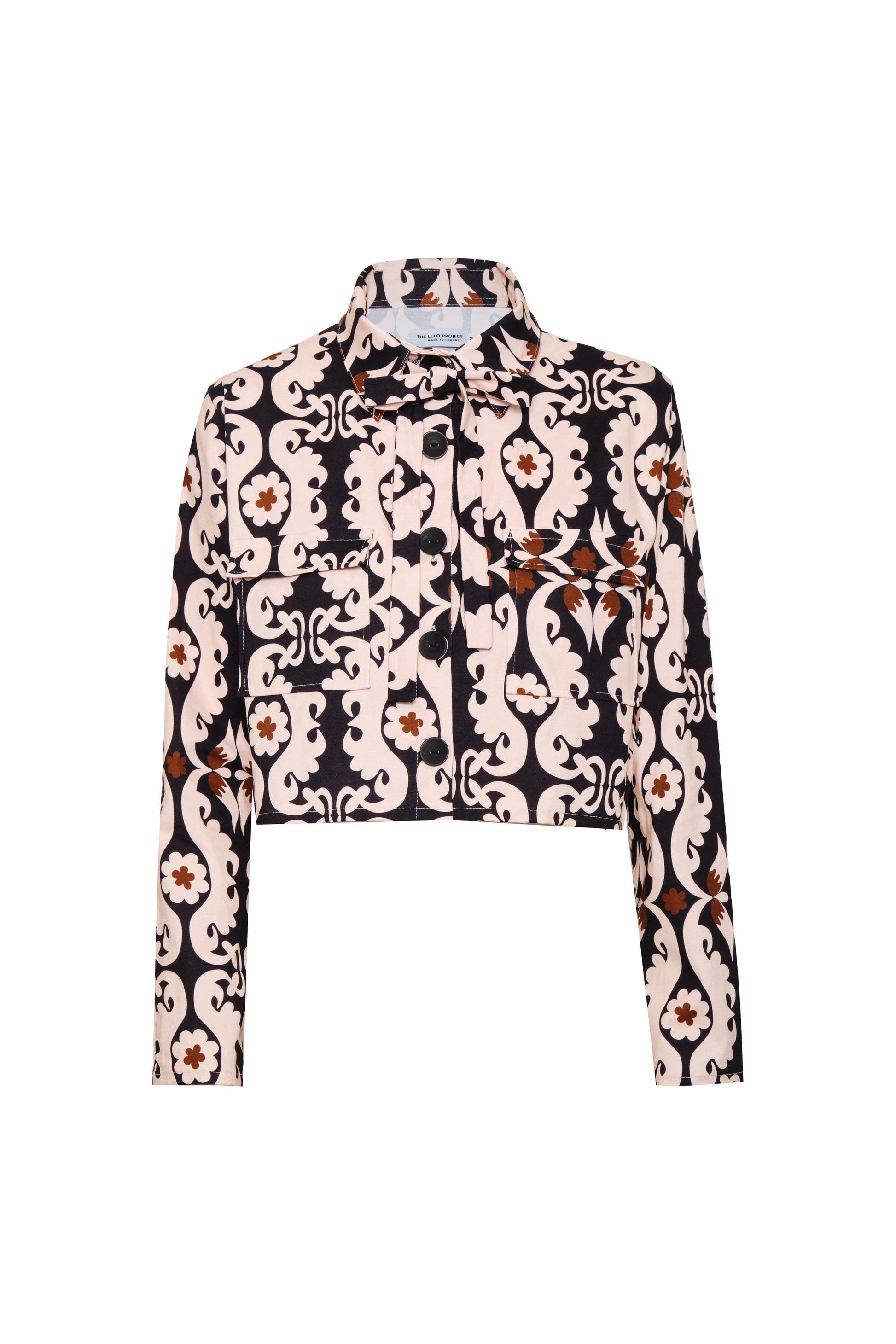 cropped paisley jacket in heavy cotton with flap pockets
