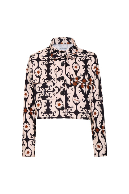 cropped paisley jacket in heavy cotton with flap pockets