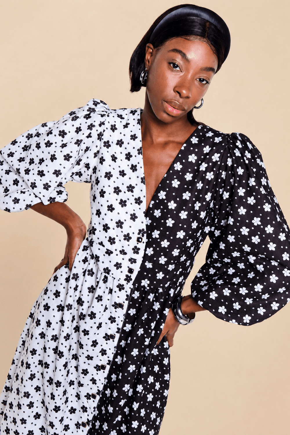 CONTENTA DRESS – BLACK &amp; WHITE BICOLOR PRINT - Lulo Project