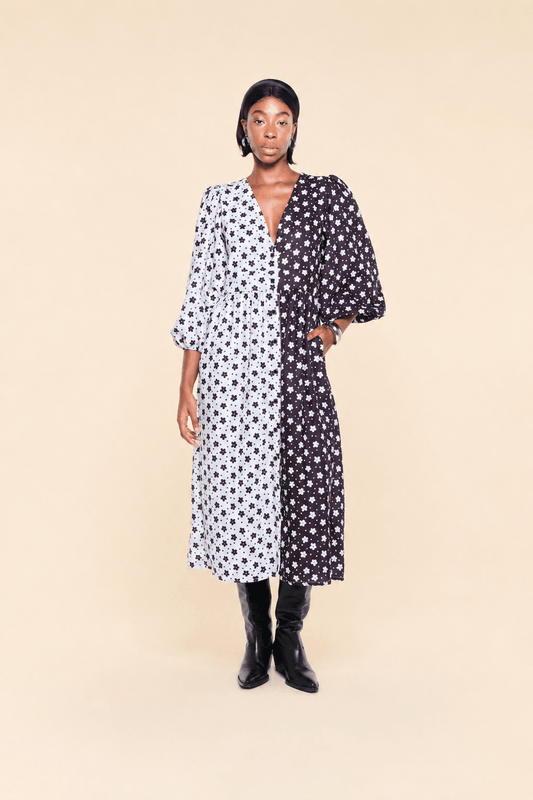 CONTENTA DRESS – BLACK &amp; WHITE BICOLOR PRINT - Lulo Project