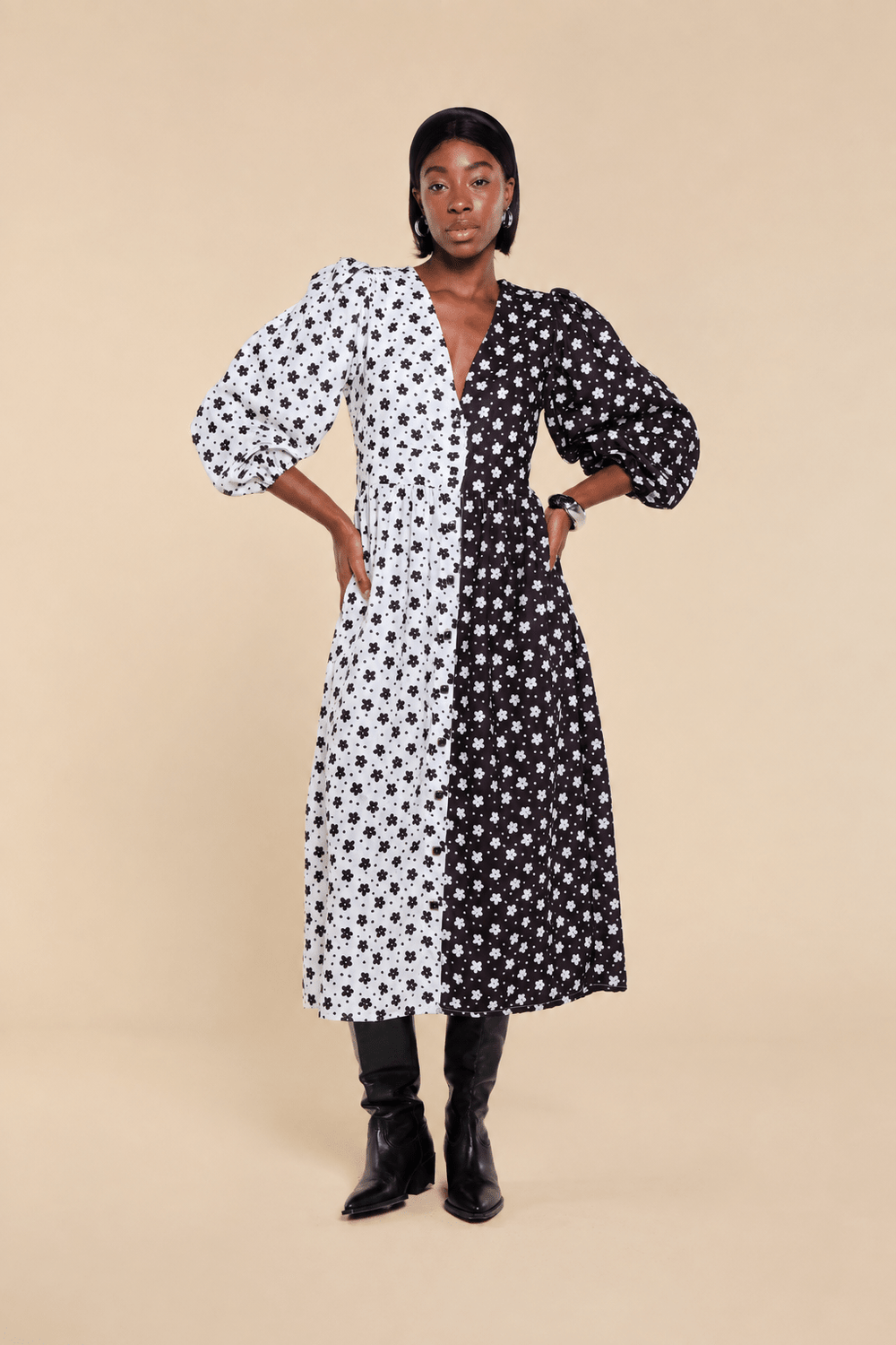 CONTENTA DRESS – BLACK &amp; WHITE BICOLOR PRINT - Lulo Project
