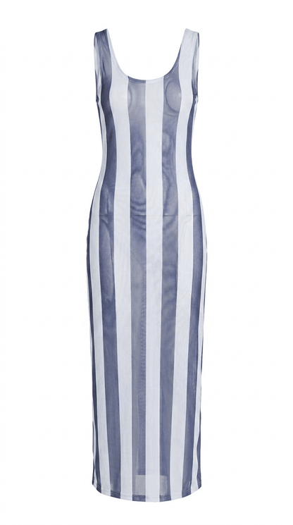 ELAINE DRESS - HERITAGE STRIPES MAXI BLUE - Lulo Project