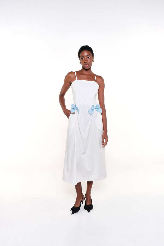 MADDY POPLIN MIDI DRESS -OFF WHITE