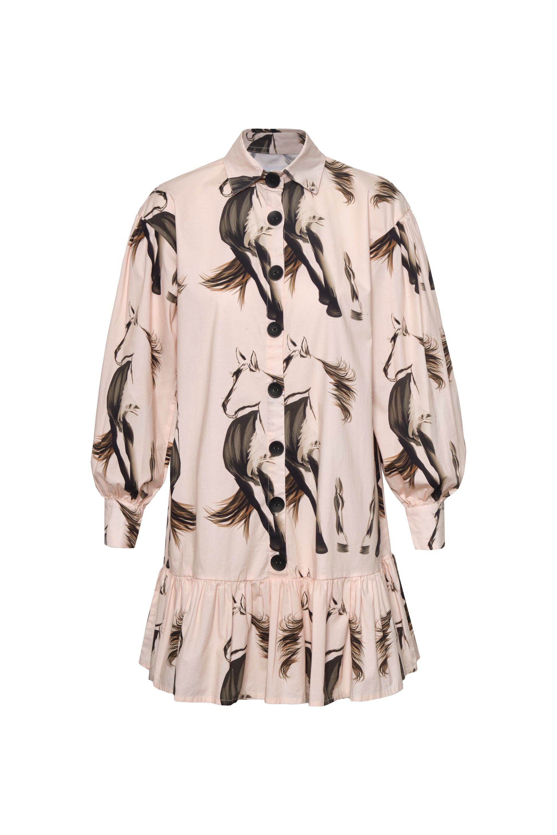 Mini shirt dress puff sleeves with horse print 