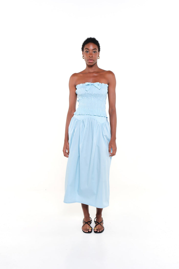 PENNY SMOCKED POPLIN TOP - BABY BLUE