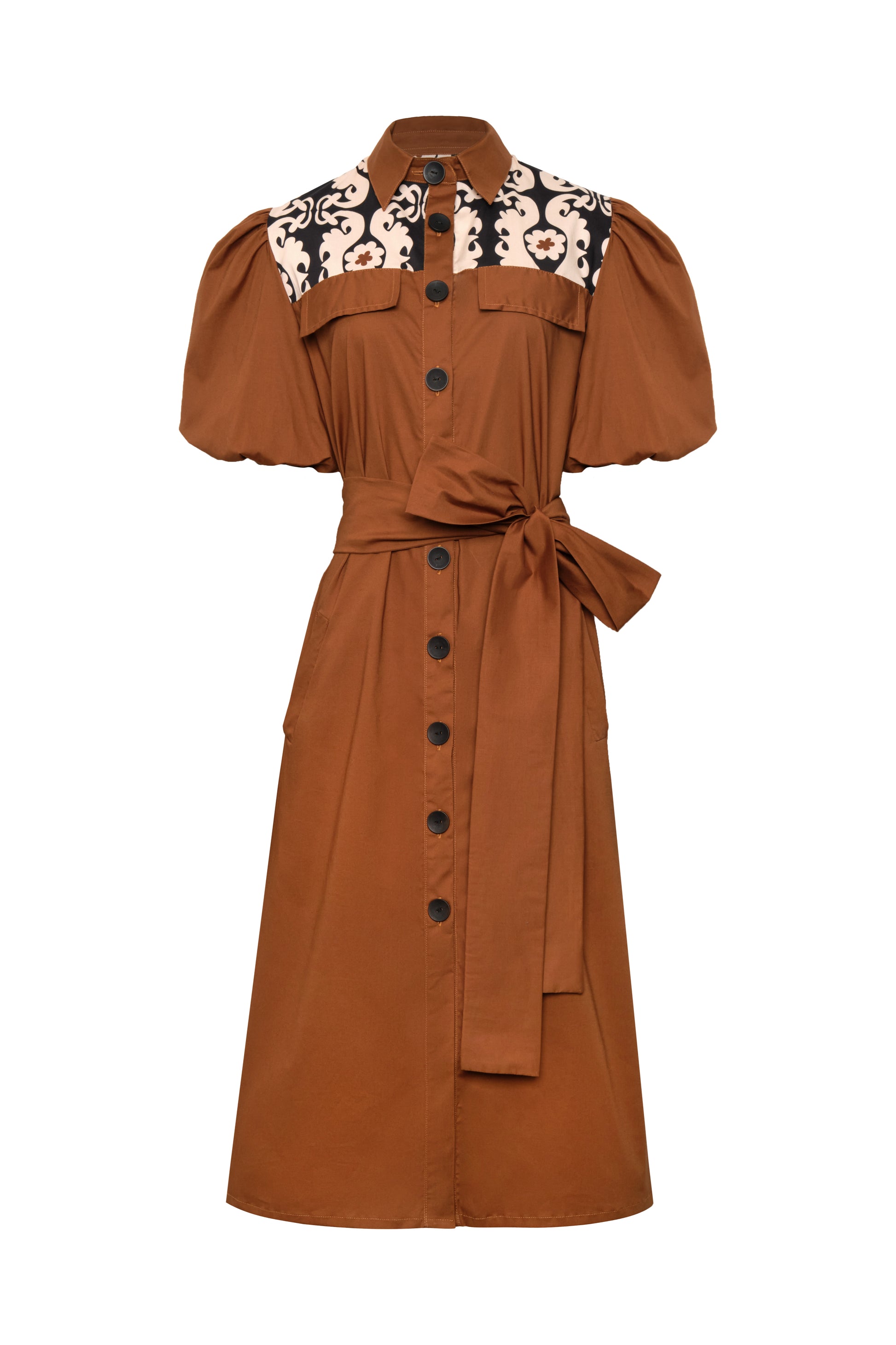 Puff sleeve midi shirt dress