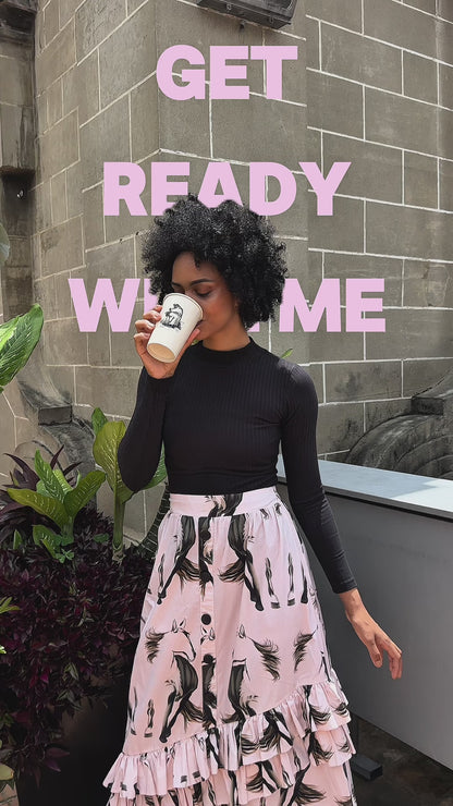 Gaucho Ruffle Maxi Skirt – Horse Print Poplin