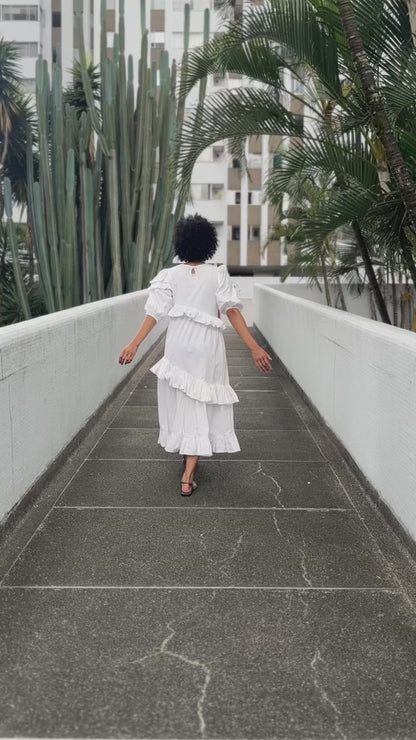 Off White Ruffle Tiered Poplin Dress – Moon Dance