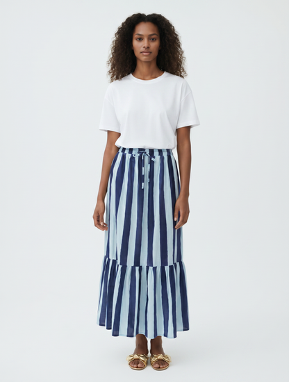 THE CRUSTACEAN SKIRT - HERITAGE STRIPES MAXI BLUE