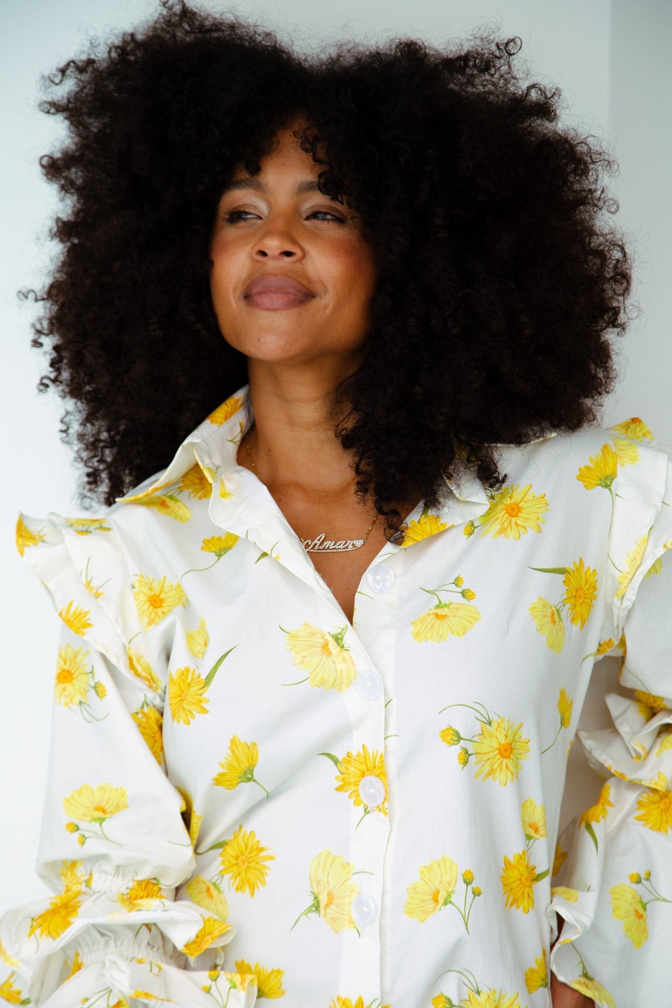 Ruffle-Sleeve Floral Shirt Dress – Night Owl (Maxi Daisy Print) - Lulo Project