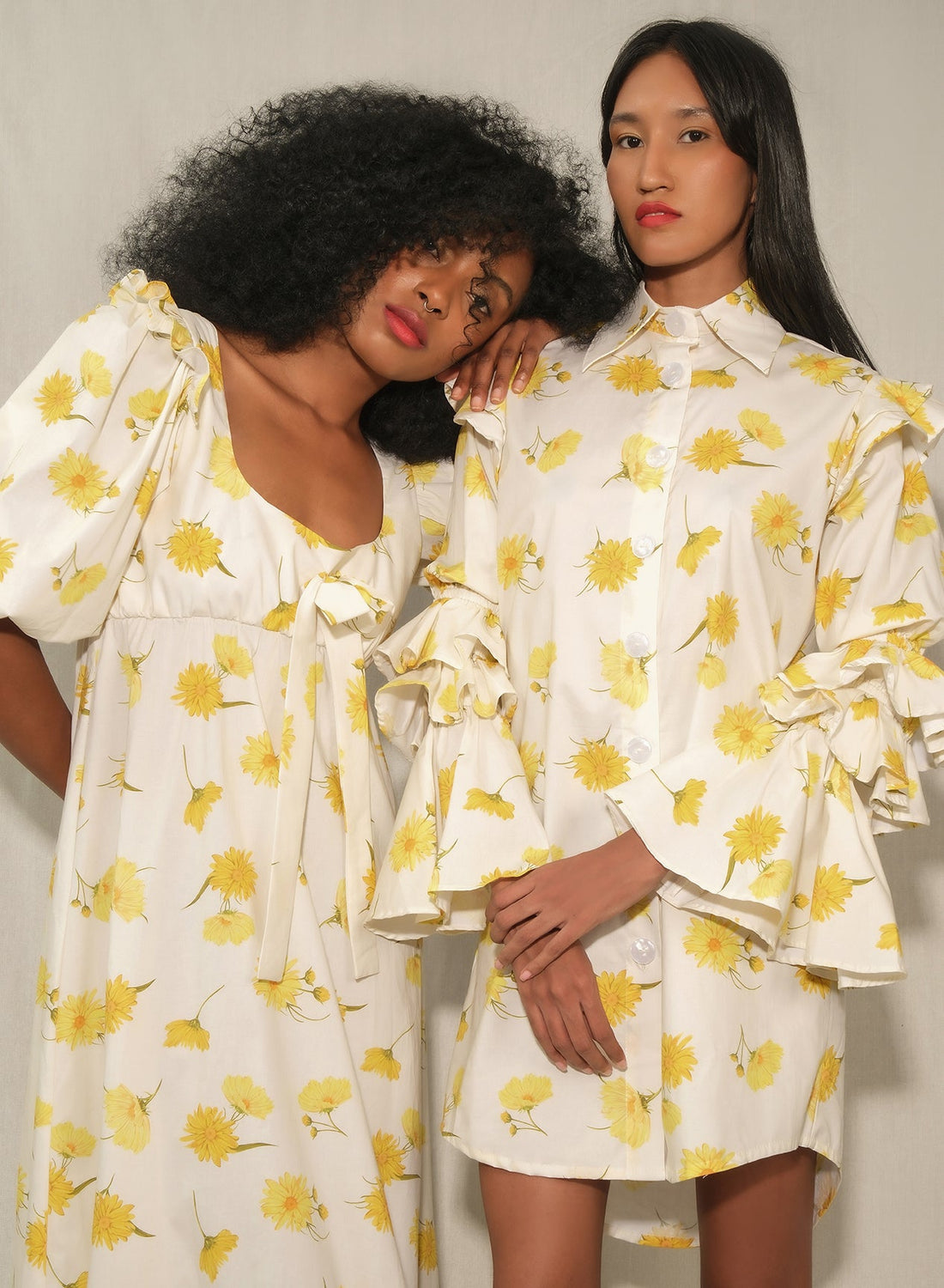 Ruffle-Sleeve Floral Shirt Dress – Night Owl (Maxi Daisy Print) - Lulo Project