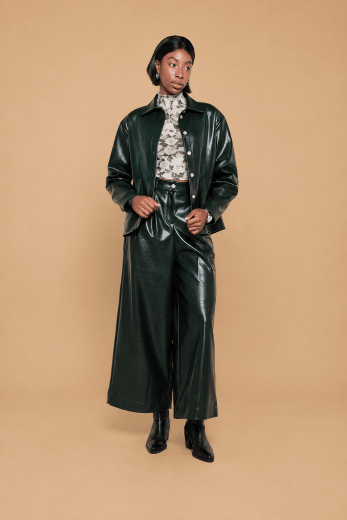 SANDSTONE PANTS – GREEN FAUX LEATHER