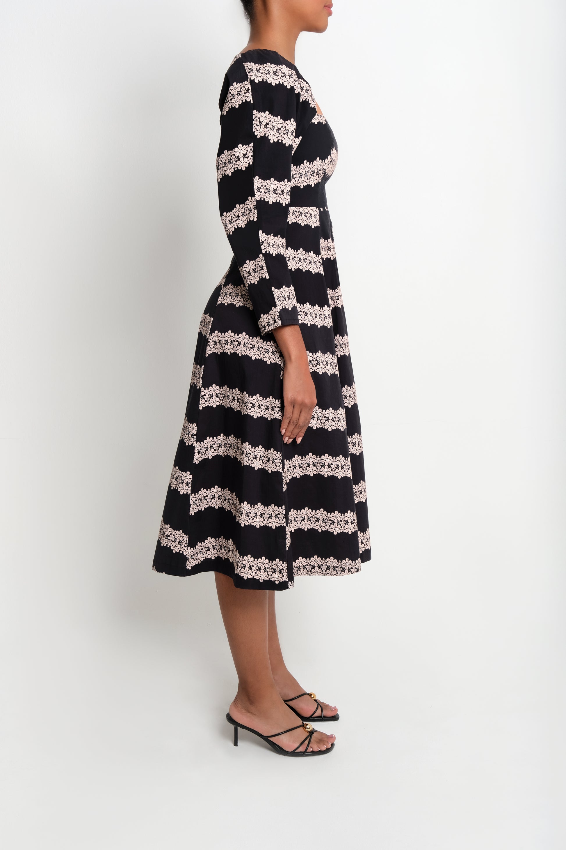 Cotton poplin midi dress, A-line skirt, fitted bodice, The Lulo Project