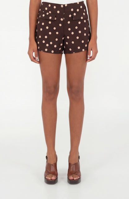 Pantalones cortos Stella en lino de lunares marrones