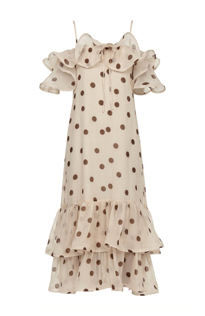 The Barefoot Maxi Dress in Cream Polka Dot - Lulo Project