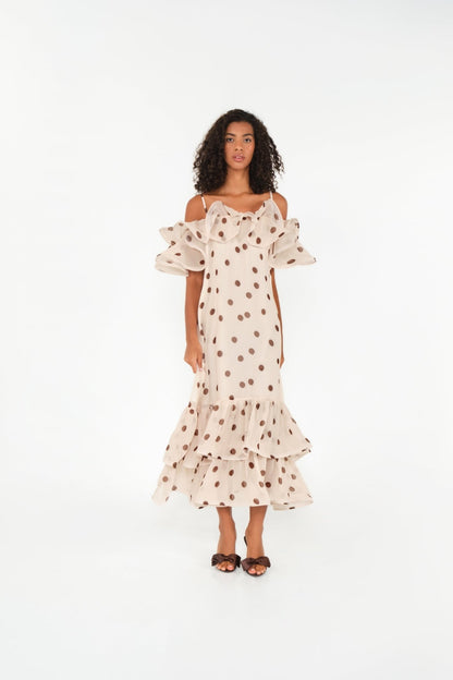 The Barefoot Maxi Dress in Cream Polka Dot - Lulo Project