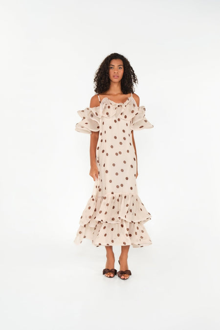 The Barefoot Maxi Dress in Cream Polka Dot - Lulo Project