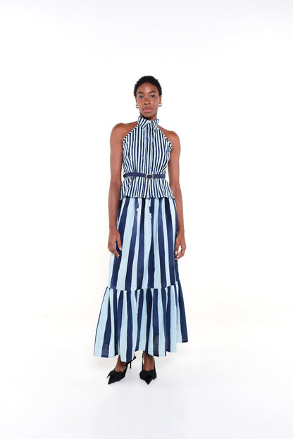 THE CRUSTACEAN SKIRT - HERITAGE STRIPES MAXI BLUE - Lulo Project