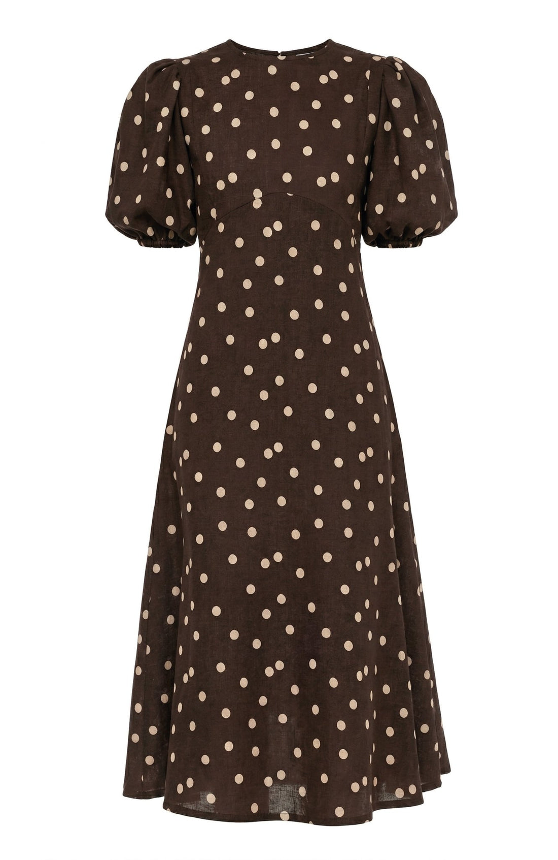 The Dawn Midi Dress in Brown Polka Dot Linen (Copy) - Lulo Project