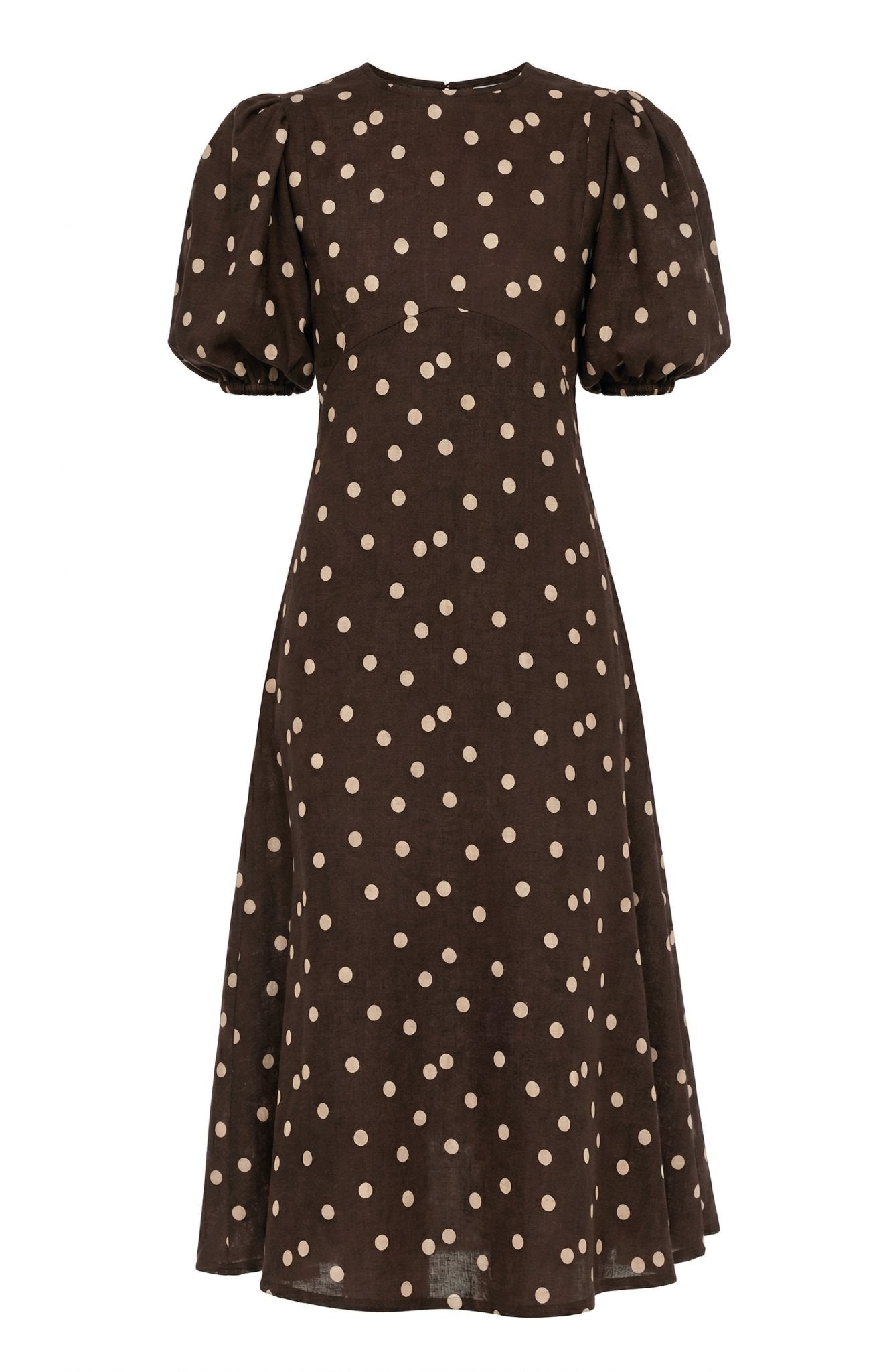 The Dawn Midi Dress in Brown Polka Dot Linen (Copy) - Lulo Project